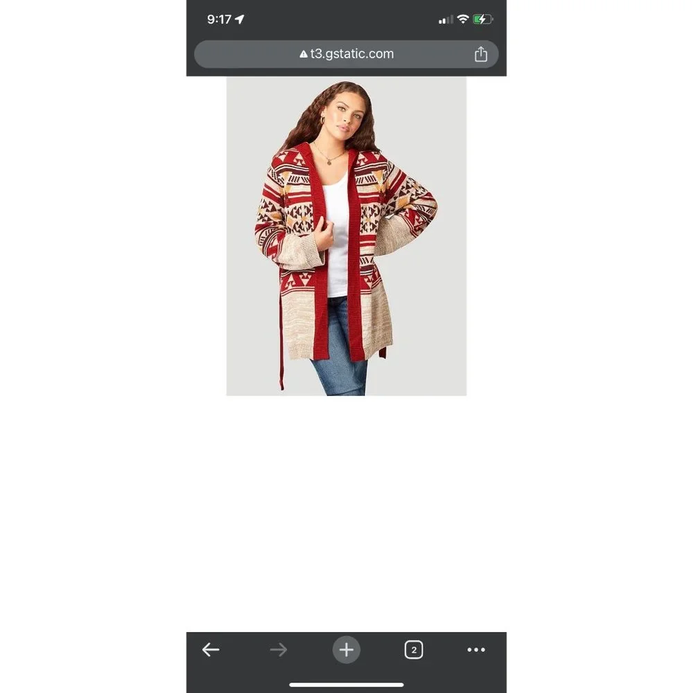 Wrangler Retro women M red cardigan Southwest Arrey Aztec open front‎ hooded